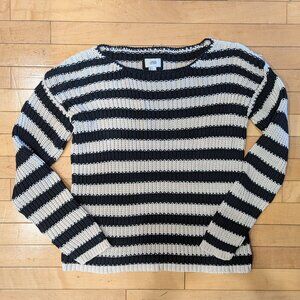 Black white stripe rib grunge sweater - large